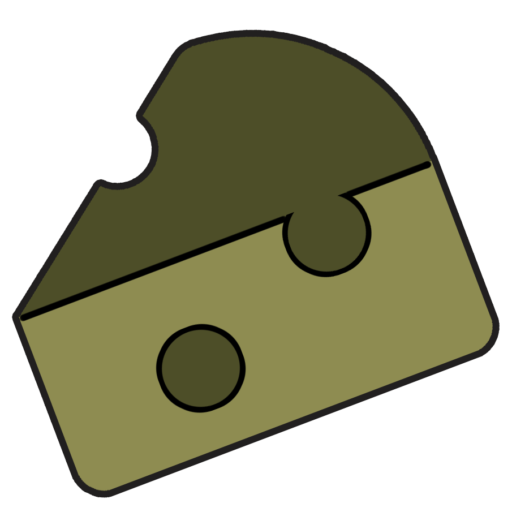 A bitten piece of green cheese with holes.